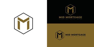 Abstract initial hexagon letter M or MM logo in black-gold color isolated on multiple background colors. The logo is suitable for property and real estate mortgage company icon logo design inspiration vector