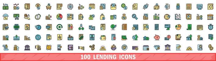 100 lending icons set, color line style vector