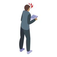 Workaholic worker with papers icon isometric . Schedule use vector