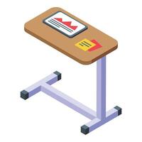Tablet on working desk icon isometric . Table desk vector