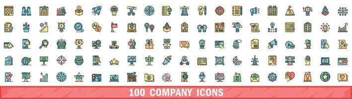 100 company icons set, color line style vector