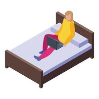 Relax work in bed icon isometric . Connection worker vector