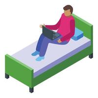 Freelancer working in bed icon isometric . Creative character vector