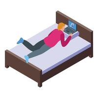 en línea llamada en cama icono isométrica . trabajando a hogar vector