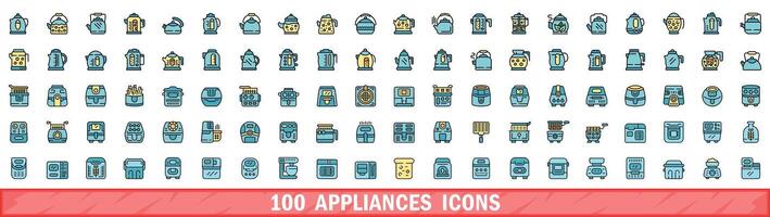 100 appliances icons set, color line style vector