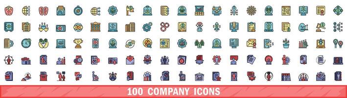 100 company icons set, color line style vector