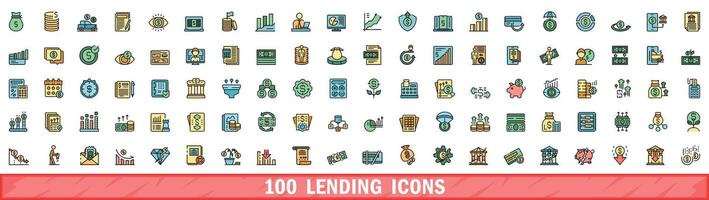 100 lending icons set, color line style vector