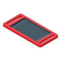 Handle wide pan red color icon isometric . Gourmet tool vector