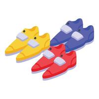 Colorful shoes pairs icon isometric . Clothing footwear vector