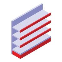 Supermarket rack icon isometric . Store showcase vector