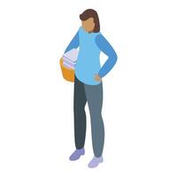 Woman with laundry bucket icon isometric . Washing day vector