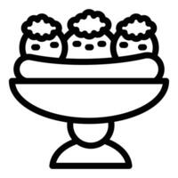 Banana split confection icon outline . Whipped cream topping vector