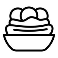 Banana split delight icon outline . Dessert with creamy topping vector