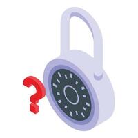 Question mark padlock icon isometric . Two steps authentication vector