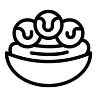 Banana ice cream bowl icon outline . Fruity caramel topping vector