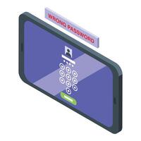 Phone wrong password icon isometric . Signing problem vector