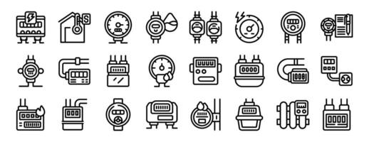 Household meters icons set outline . Indicator equipment vector