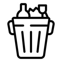 Full trash bin icon outline . Household garbage vector