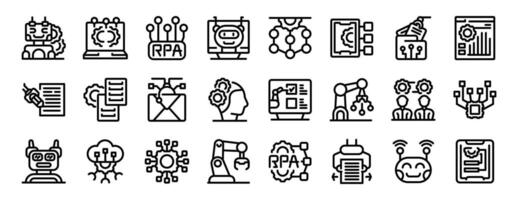 RPA icons set outline . Robotic process vector