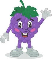 Retro cartoon grape mascot in the groove style. Illustration of a cute grape. Nostalgia for the 60s, 70s, 80s. Hand-drawn funny cartoon character in retro vintage style. vector