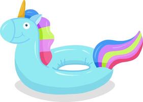 Inflatable swimming circle with a blue unicorn on a white background. Illustration of a swimming circle with a unicorn to advertise a beach party. Inflatable rubber toy for water and beach. vector