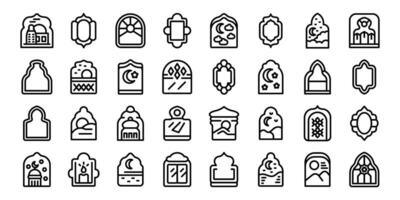 Shape islamic window icons set outline . Islam frame vector