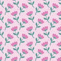 Vintage seamless floral pattern. A background of bright flowers on a pink polka dot background. Graphics for printing on surfaces and web design vector