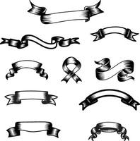 set of banners ribbon design black and white color vector