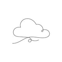 cloud one line art, outline design on white background vector