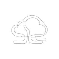 cloud one line art, outline design on white background vector