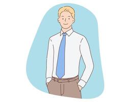 Elegant and professional Hand-drawn style illustration of a man with tie and hands in pockets. Suitable for business, style, and office content vector