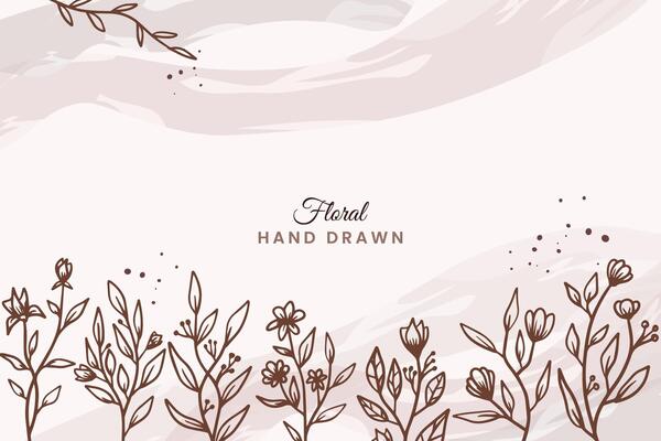 Rustic floral background with hand drawn leaves and flower ornament