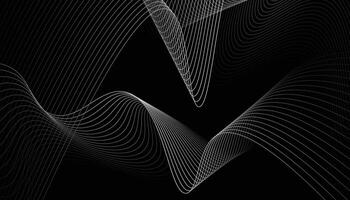 Black abstract background with white curves vector