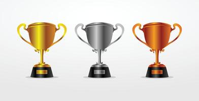 Gold silver bronze trophy cup realistic,1st, 2nd, 3rd place, first place second third, award winner winning prize symbol sign icon vector