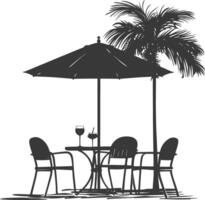 silhouette cafe front yard with umbrellas full black color only vector