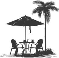 silhouette cafe front yard with umbrellas full black color only vector