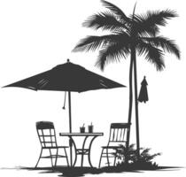 silhouette cafe front yard with umbrellas full black color only vector