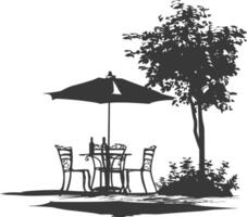 silhouette cafe front yard with umbrellas in the city black color only vector