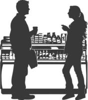 silhouette customer and cashier in supermarket full body black color only vector