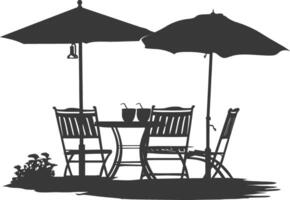 silhouette cafe front yard with umbrellas full black color only vector