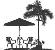 silhouette cafe front yard with umbrellas full black color only vector