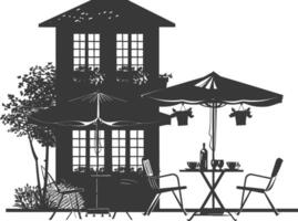 silhouette cafe front yard with umbrellas in the city black color only vector