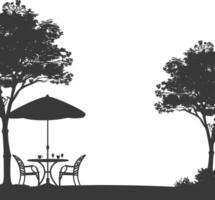 silhouette cafe front yard with umbrellas in the city black color only vector