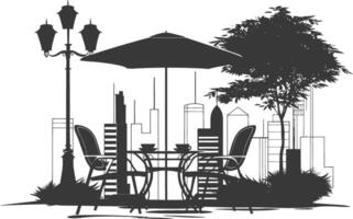 silhouette cafe front yard with umbrellas in the city black color only vector