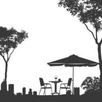 silhouette cafe front yard with umbrellas in the city black color only vector