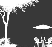 silhouette cafe front yard with umbrellas in the city black color only vector