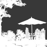 silhouette cafe front yard with umbrellas in the city black color only vector