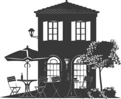 silhouette cafe front yard with umbrellas in the city black color only vector