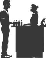 silhouette customer and cashier in supermarket full body black color only vector