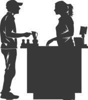 silhouette customer and cashier in supermarket full body black color only vector